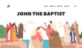 Biblical Landing Page Template with John The Baptist Baptizing Jesus In River With People Watch Vector Illustration