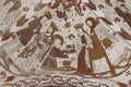 Biblical Magi bringing their gifts to the christchild, an ancient fresco Royalty Free Stock Photo