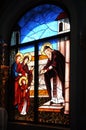 Biblical motif depicted on the window of the church in the techn