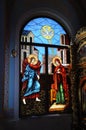 Biblical motif depicted on the window of the church in the techn