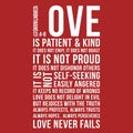 Biblical phrase from 1 corinthians 13:8, love never fails