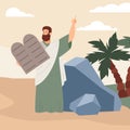 Biblical prophet Moses with ten commandments, flat vector illustration. Royalty Free Stock Photo