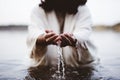 Biblical scene - of Jesus Christ drinking water with his hands Royalty Free Stock Photo