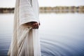 Biblical scene - of Jesus Christ walking in the water with a blurred background Royalty Free Stock Photo