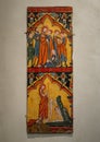 Biblical scenes painted on wooden panels with tempera in the Cloisters in New York City.