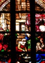 Biblical scenes on stained glass. Arch-see in Frombork