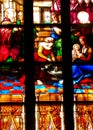 Biblical scenes on stained glass. Arch-see in Frombork