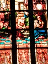 Biblical scenes on stained glass. Arch-see in Frombork