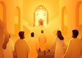 Jesus sits on the throne of heaven welcoming the arrival of his followers Royalty Free Stock Photo