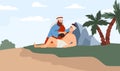 Biblical Old Testament trial of Abraham narrative, flat vector illustration.