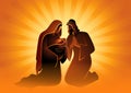 Nativity scene of The Holy Family, Mary and Joseph with baby Jesus Royalty Free Stock Photo