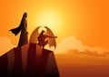 Satan tempts Jesus in the wilderness Royalty Free Stock Photo