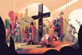 Biblical vector illustration series Way of the Cross or Stations of the Cross, eleventh station, Jesus is Nailed To The Cross. Royalty Free Stock Photo