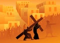 Simon of Cyrene Helps Jesus Carry His Cross Royalty Free Stock Photo