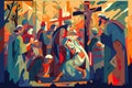 Biblical vector illustration series Way of the Cross or Stations of the Cross, eleventh station, Jesus is Nailed To The Cross. Royalty Free Stock Photo