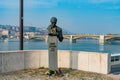 BibÃÂ³ IstvÃÂ¡n sculpture, Margaret Bridge and River Danube