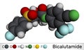 Bicalutamide molecule. It is nonsteroidal anti-androgen for prostate cancer. Molecular model. 3D rendering Royalty Free Stock Photo