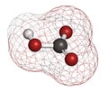 Bicarbonate anion, chemical structure. Common salts include sodium bicarbonate (baking soda) and ammonium bicarbonate. 3D