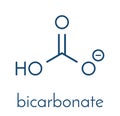 Bicarbonate anion, chemical structure. Common salts include sodium bicarbonate baking soda and ammonium bicarbonate. Skeletal.