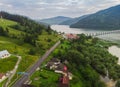 Bicaz lake and road, aerial view.