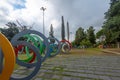 Bicentenary Square Plaza del Bicententario with rings telling the history of Argentina - Cordoba, Argentina