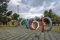 Bicentenary Square Plaza del Bicententario with rings telling the history of Argentina - Cordoba, Argentina Royalty Free Stock Photo