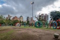 Bicentenary Square Plaza del Bicententario with rings telling the history of Argentina - Cordoba, Argentina