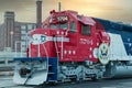 Bicentennial Santa Fe 5704 locomotive covered by national symbols of the US, close-up