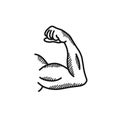 Biceps doodle icon, hand drawn vector illustration