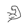 Biceps icon in black. Strong arm. Muscular bodybuilder pose. Vector on isolated white background. EPS 10 Royalty Free Stock Photo