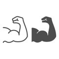 Biceps line and solid icon, gym workout concept, bicep sign on white background, sportsman arm icon in outline style for Royalty Free Stock Photo