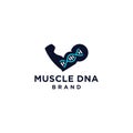 Biceps muscle arm with spiral Dna genome logo icon vector design in trendy silhouette minimal and modern simple style