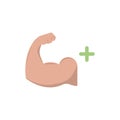 Biceps muscle icon. Bodybuilder strong arm sign. Weightlifting fitness symbol. Linear outline icon on white background.