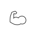 Biceps muscle icon. Bodybuilder strong arm sign. Weightlifting fitness symbol. Linear outline icon on white background