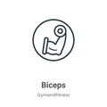 Biceps outline vector icon. Thin line black biceps icon, flat vector simple element illustration from editable gymandfitness Royalty Free Stock Photo