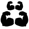Biceps, strength, muscles, black silhouette on a white background.