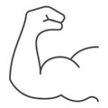 Biceps thin line icon, gym workout concept, bicep sign on white background, sportsman arm icon in outline style for Royalty Free Stock Photo