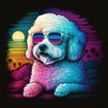 Bichon Frise Dog 80s Synthwave Detailed T-Shirt Vector Art with Vivid Colors Generative AI