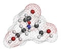Bicine buffering agent molecule. 3D rendering. Atoms are represented as spheres with conventional color coding: hydrogen white,.