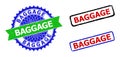 BAGGAGE Rosette and Rectangle Bicolor Stamps with Grunged Surfaces