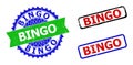 BINGO Rosette and Rectangle Bicolor Watermarks with Grunged Styles Royalty Free Stock Photo