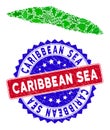 Bicolor Caribbean Sea Distress Stamp with Ecology Green Mosaic of Tortuga Island of Haiti Map