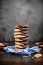 Bicolor chocolate biscuits. Cookie Tower. Royalty Free Stock Photo