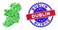 Bicolor Dublin Textured Seal Stamp and Leaf Green Collage of Ireland Countries Map Royalty Free Stock Photo