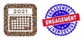 Bicolor Engagement Grunge Seal with Coffee Grain Subtracted Mosaic 2021 Month Calendar