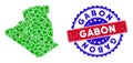 Bicolor Gabon Grunge Seal with Herbal Green Mosaic of Algeria Map