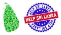 Bicolor Help Sri Lanka Distress Seal and Floral Green Composition of Sri Lanka Island Map