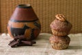 Bicolor muffin and gourd with yerba mate Royalty Free Stock Photo
