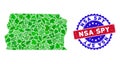 Bicolor NSA Spy Scratched Rubber Stamp with Eco Green Collage of Brazil Distrito Federal Map