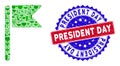 Bicolor President Day Distress Rubber Stamp and Flag Icon Wine Mosaic